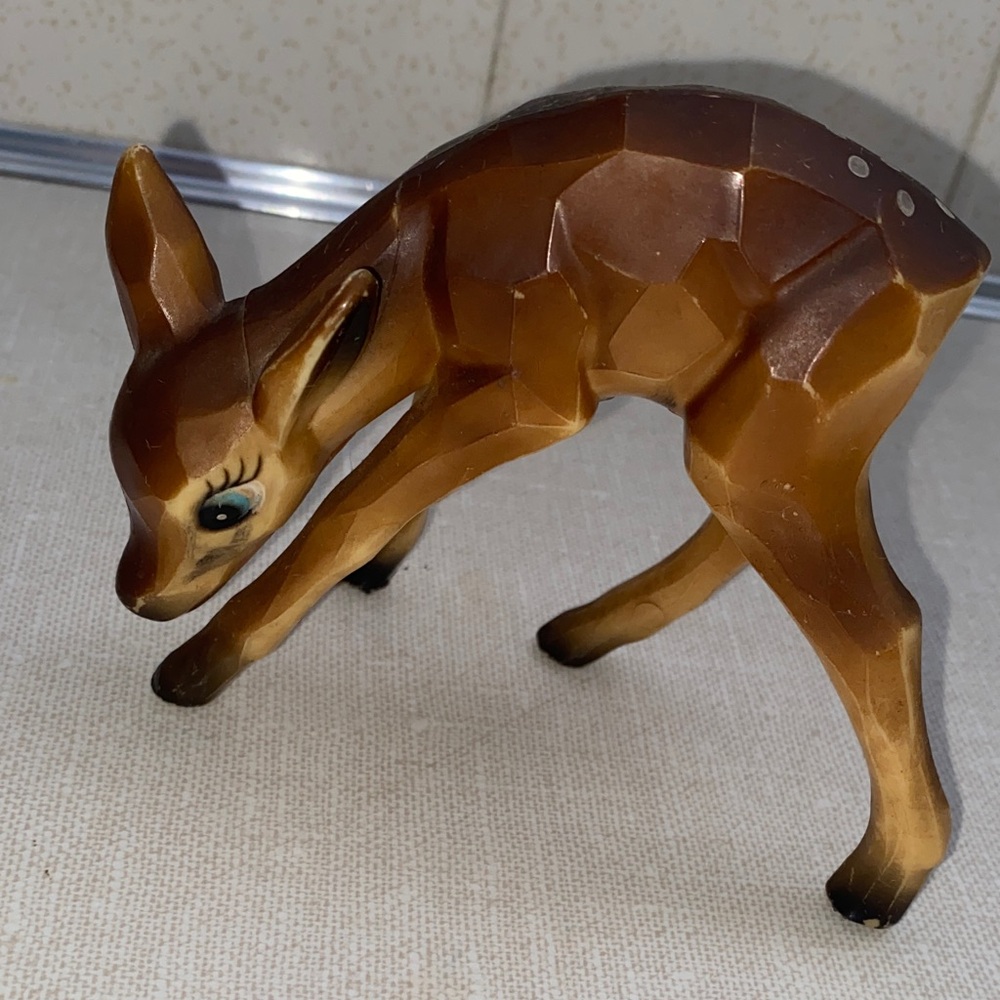 Vintage Anthropomorphic Deer Christmas MCM‎ Plastic Bambi  Fawn Blue Eyed Doe
